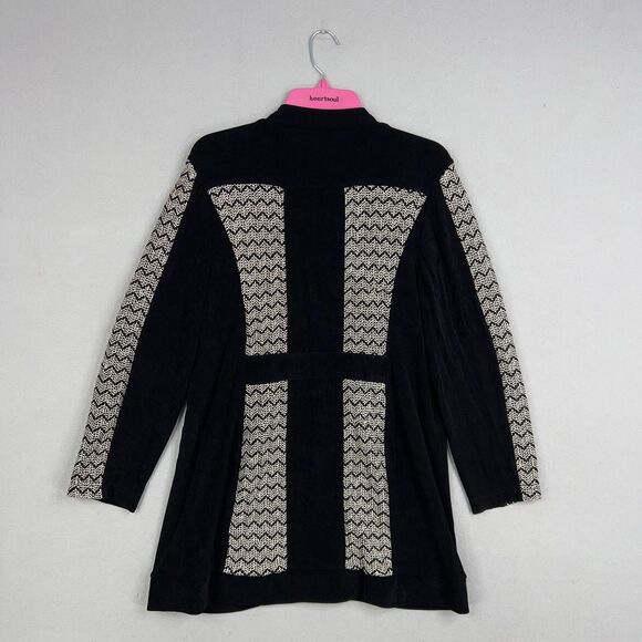 Chicos Travelers Jacket Womens 3 Black Metallic Chevron Open Boho Resort Evening - Picture 5 of 13